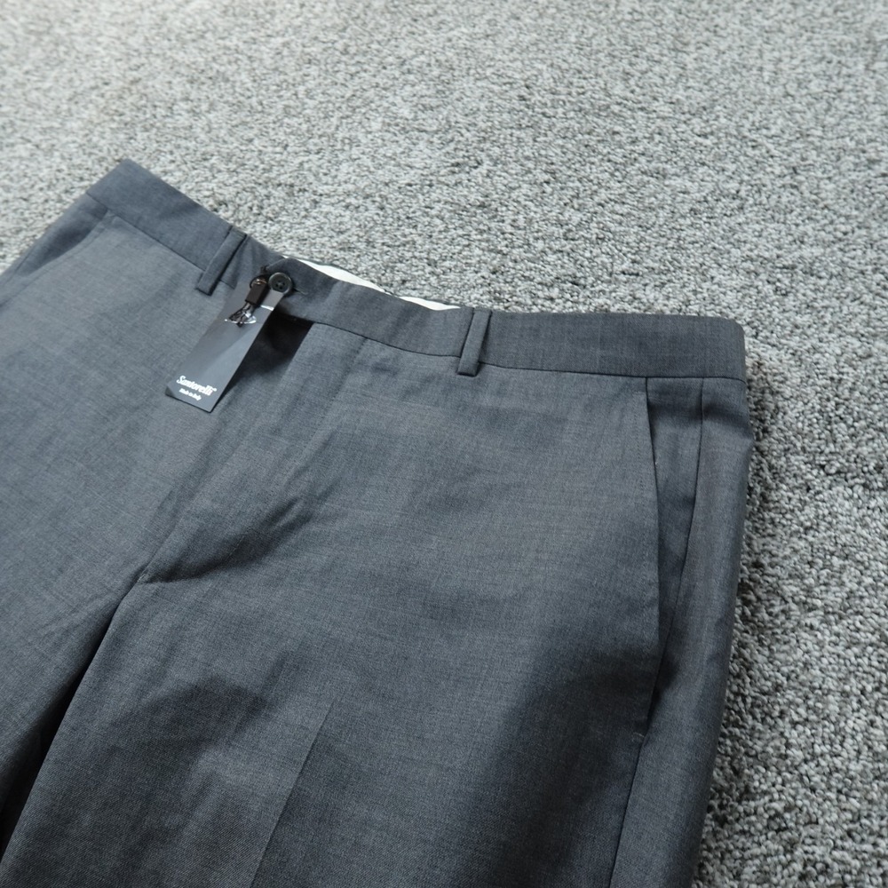 NEW Santorelli Pants Mens 38X29 Gray Wool Dress Slacks Trouser‎ Flat Front Italy